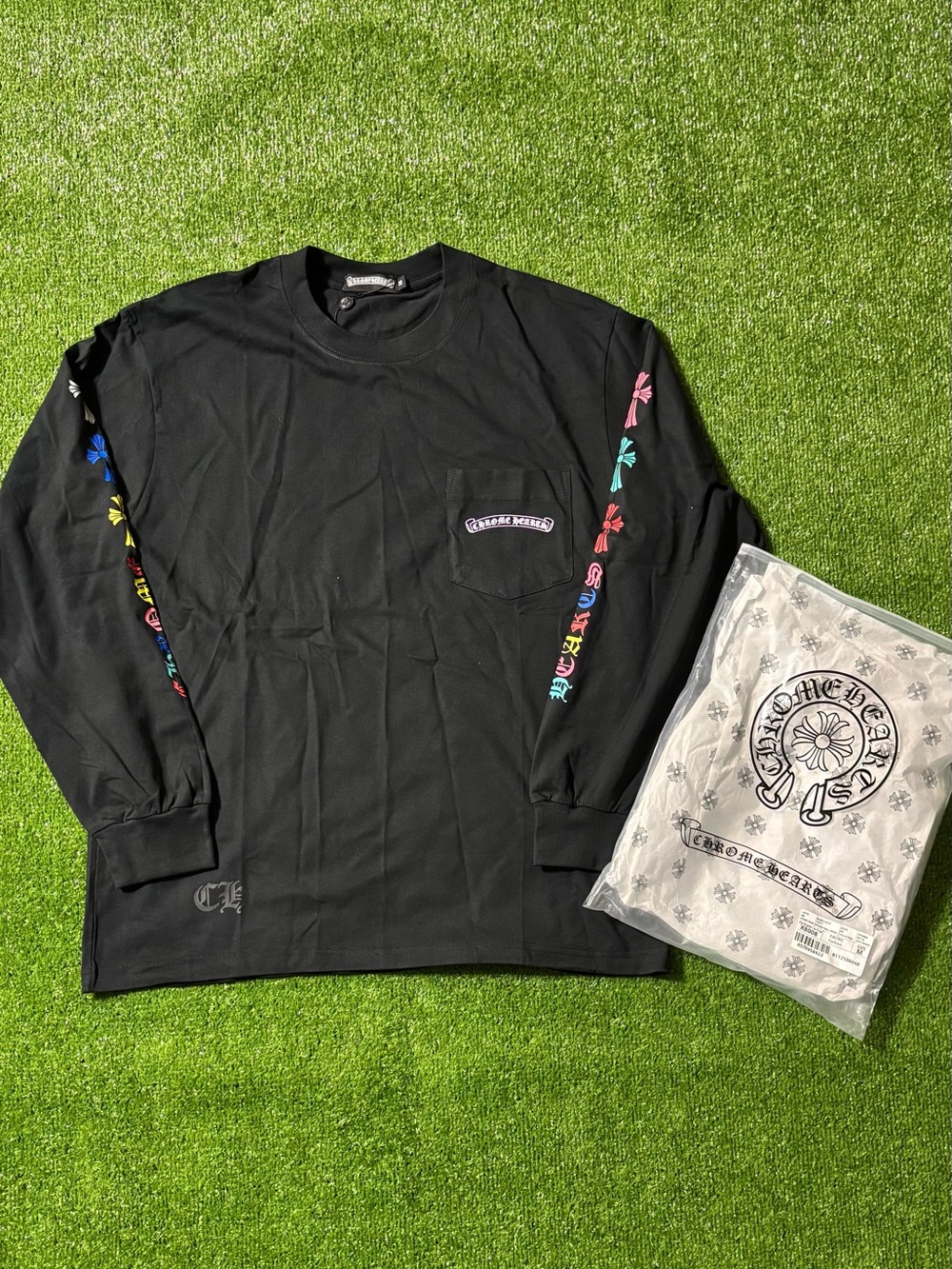 Chrome Hearts Black Long-Sleeve Graphic Tee - Multicolor Accents